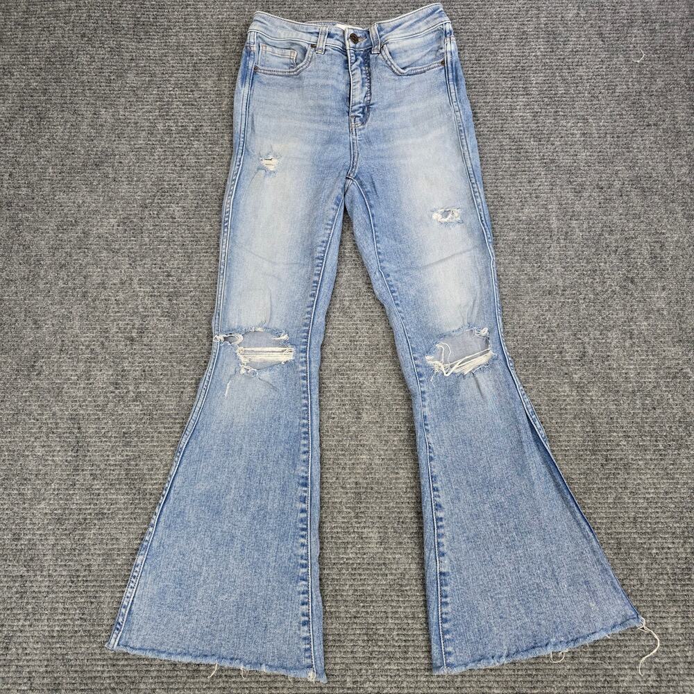 BKE Billie Jeans Womens 27x31 Light Wash High Rise Flare Distressed Raw Hem